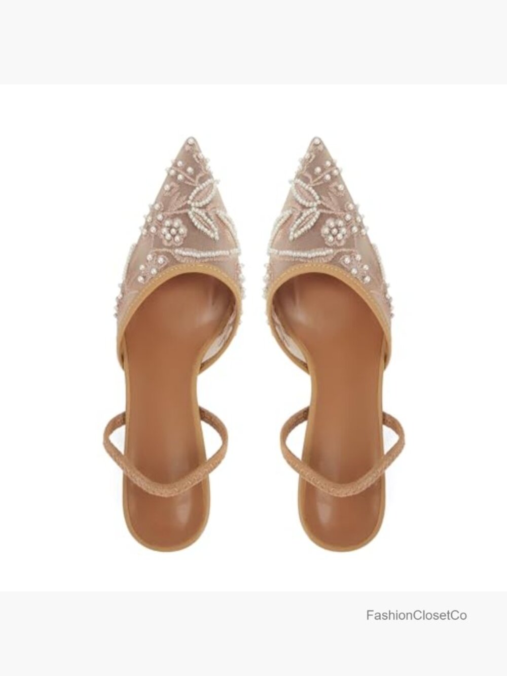 Embroidered Mesh Pointed Toe Slingback Kitten Heel Sandals Wedding Shoes - Picture 6 of 7